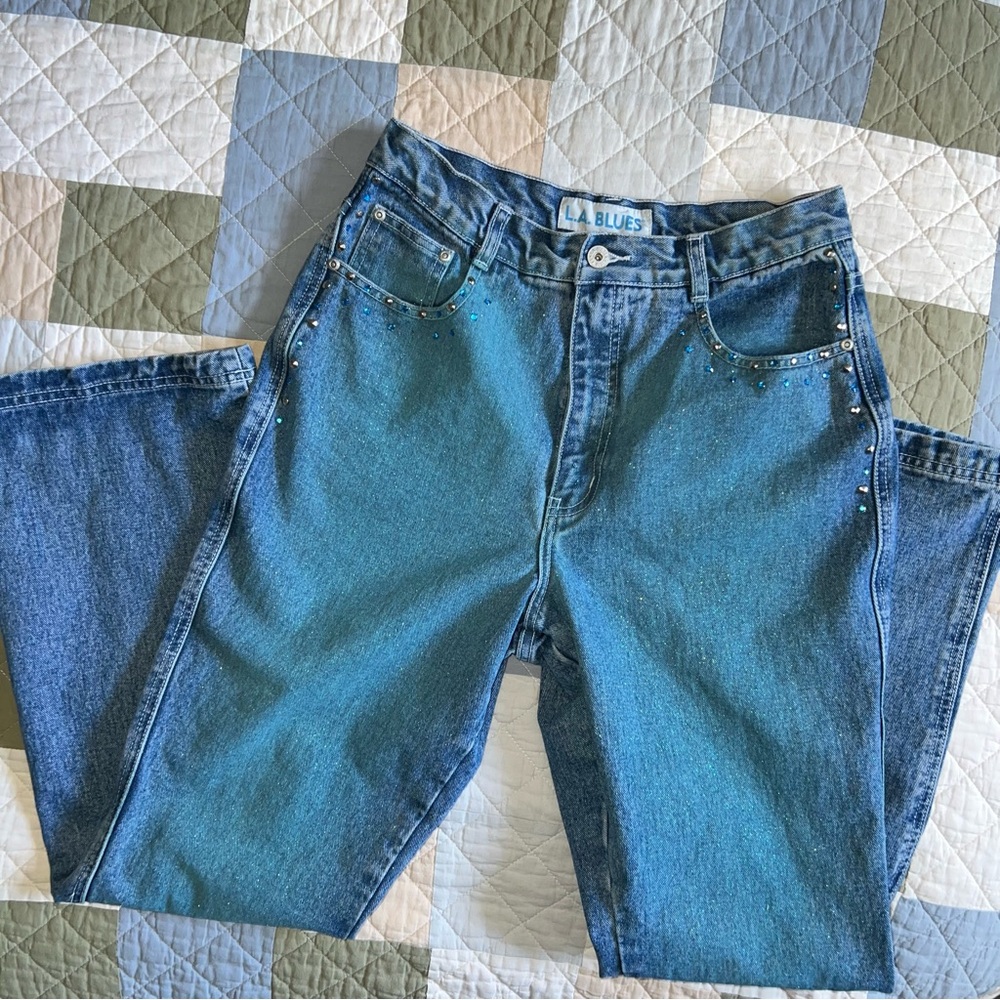 Vintage L.A. Blues Women's Studded Sparkly Blue Jeans - Picture 12 of 12